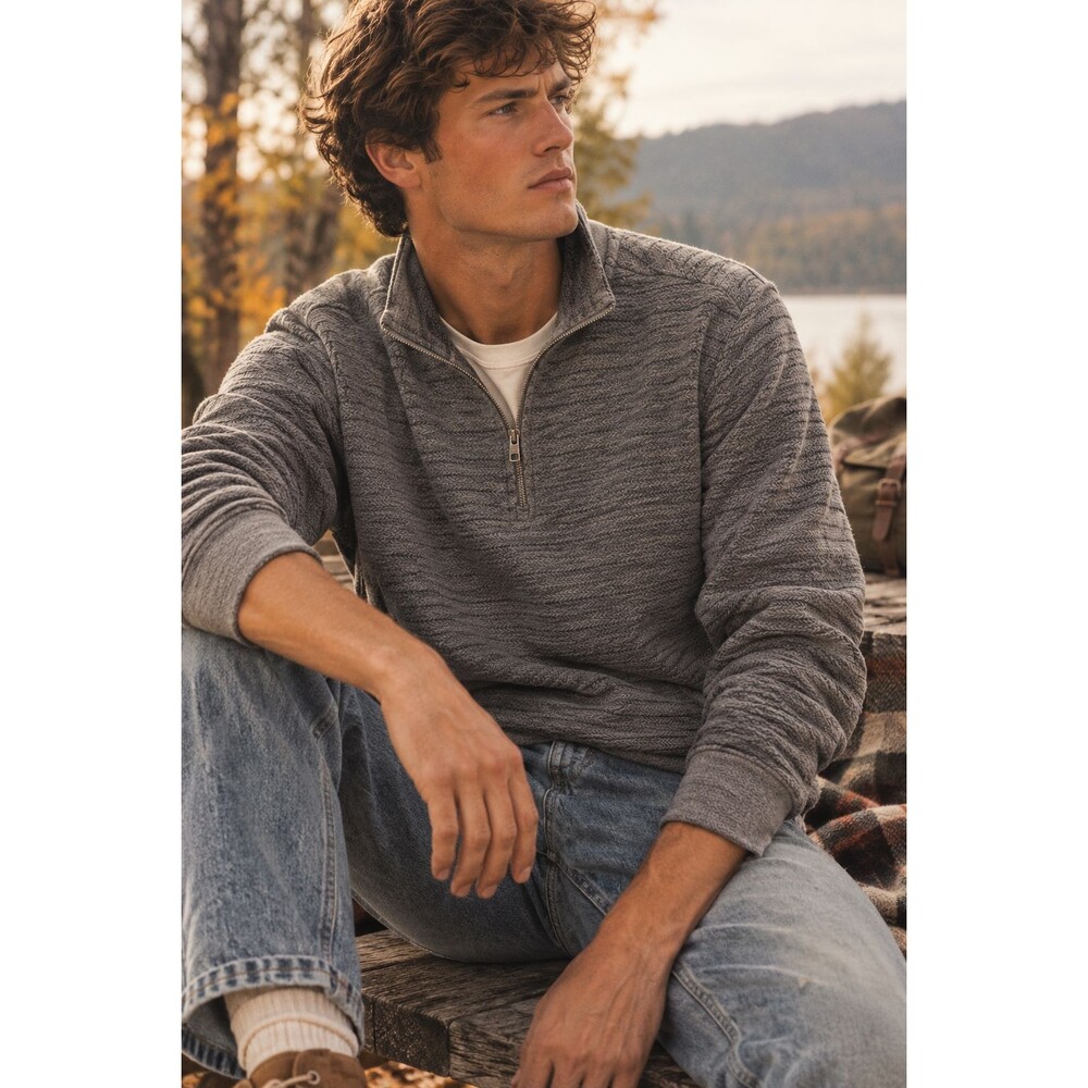 Dockers Men's Gray 1/4 Zip Size Large Sweater Long Sleeve Preppy Cotton Classic